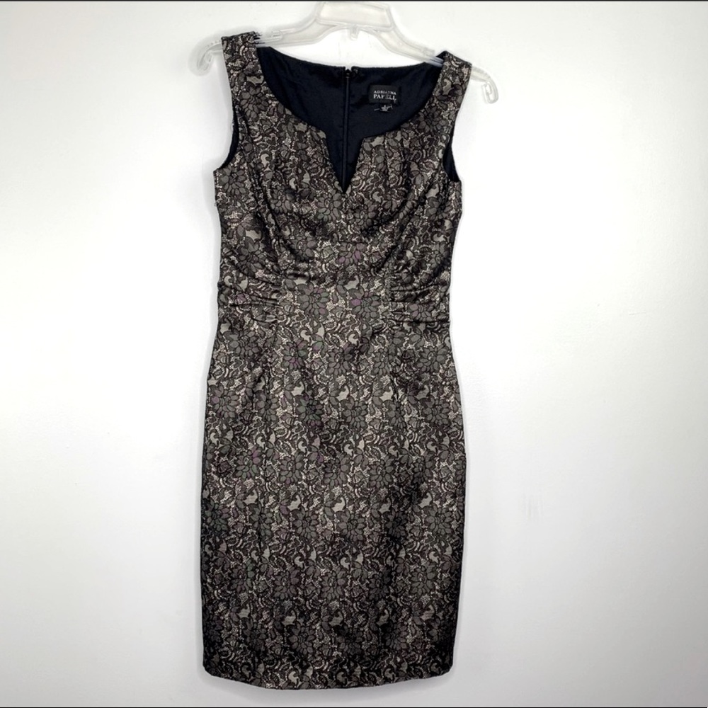 Adrianna Papell Lace Overlay Ruched Cocktail Dress (12)